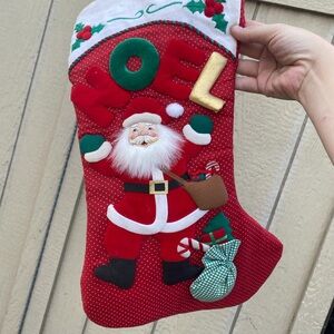Vintage 3D Sculpted Quilted Santa NOEL Christmas Stockings